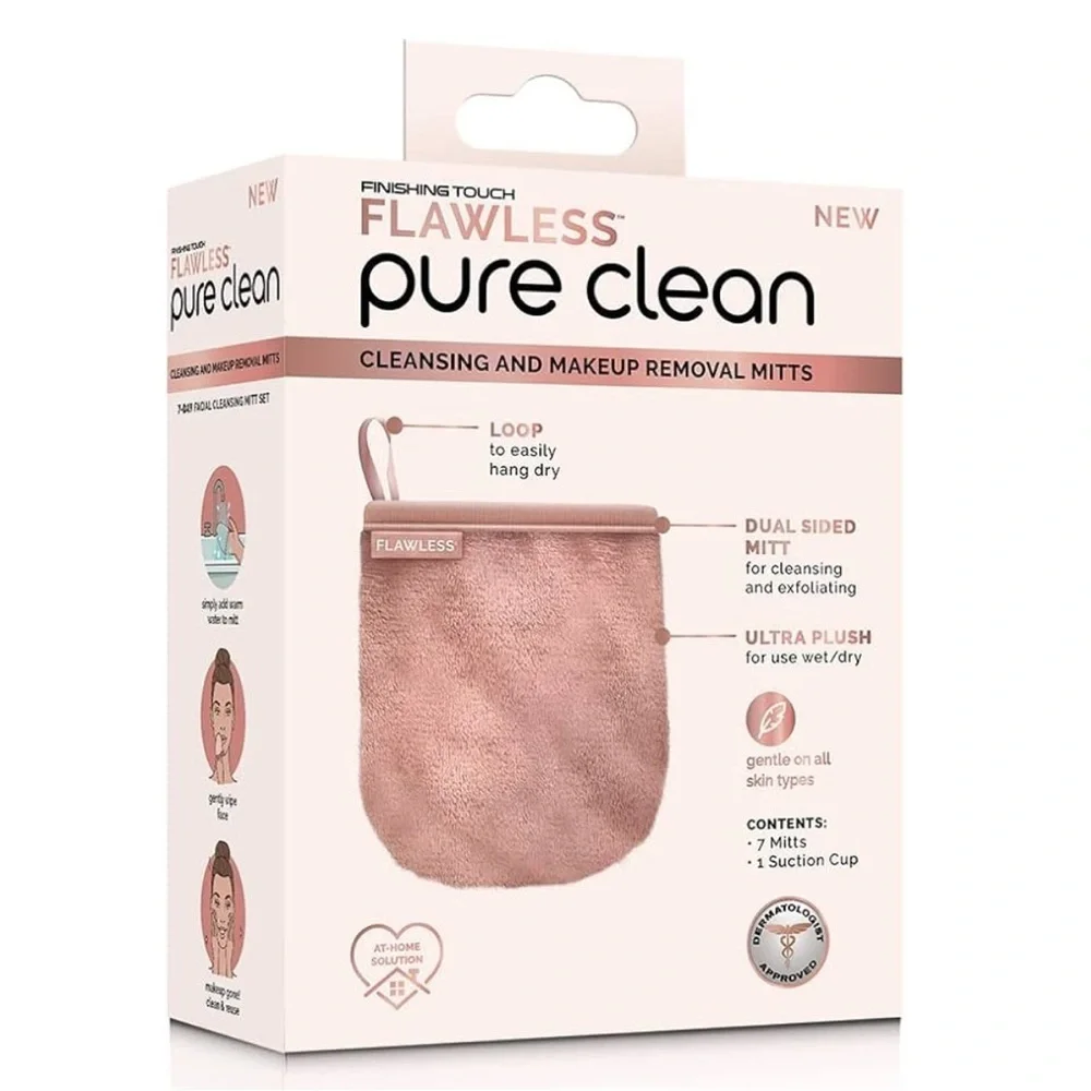 Flawless Pink Cleansing Mitt Set,‎ Reusable 7-Day Facial Mitt Makeup Remover